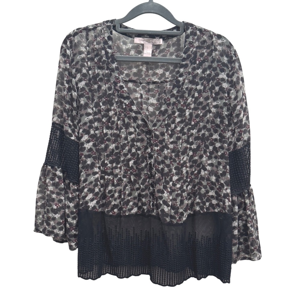 Forever 21 Blouse‎ Floral Bell Sheer Sleeve Black Small Boho Crochet Lace Top - Picture 2 of 7